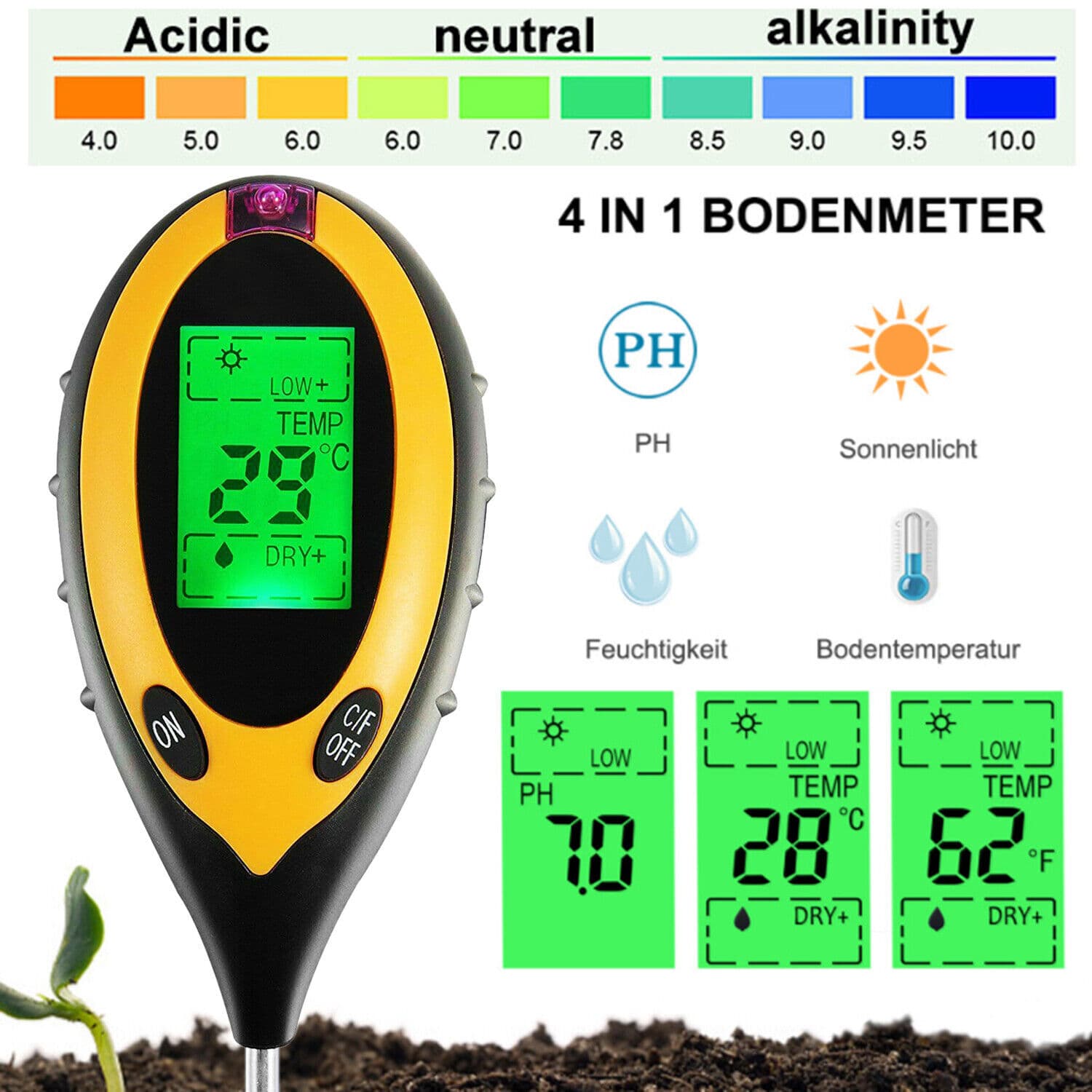 5 in1 LCD Digital Soil PH Meter Tester Temperature Sunlight Fertility Hygrometer 3