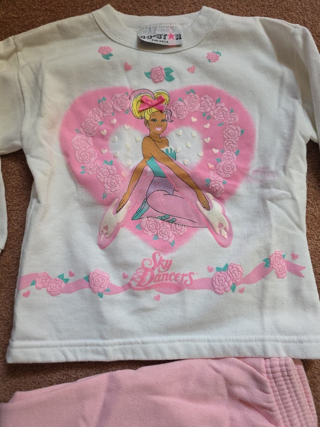 Sky Dancers Rare HTF 90s Youth Sz 6x Matching Sweatsuit Outfit White Pink 2