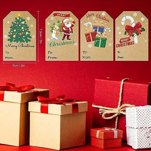 Christmas Gift Tags Stickers Self-Adhesive, 300 Merry Christmas Name Tags  2