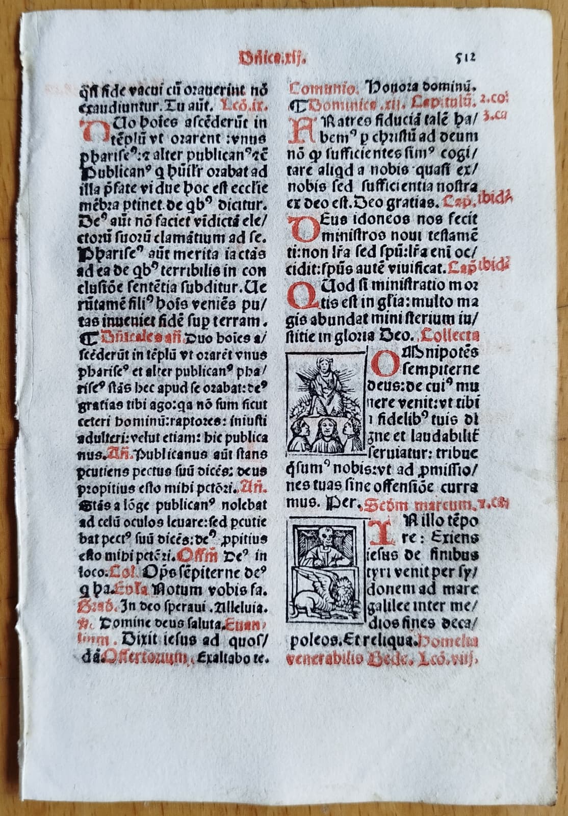 Post Incunable Leaf Brevarium Pataviensis Small Woodcut (512) - 1508
