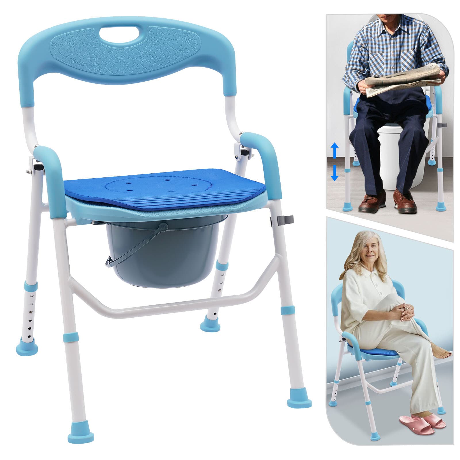 Large Bedside Toilet EVA Commode Portable Folding Chair Adult Potty Shower Seat 2