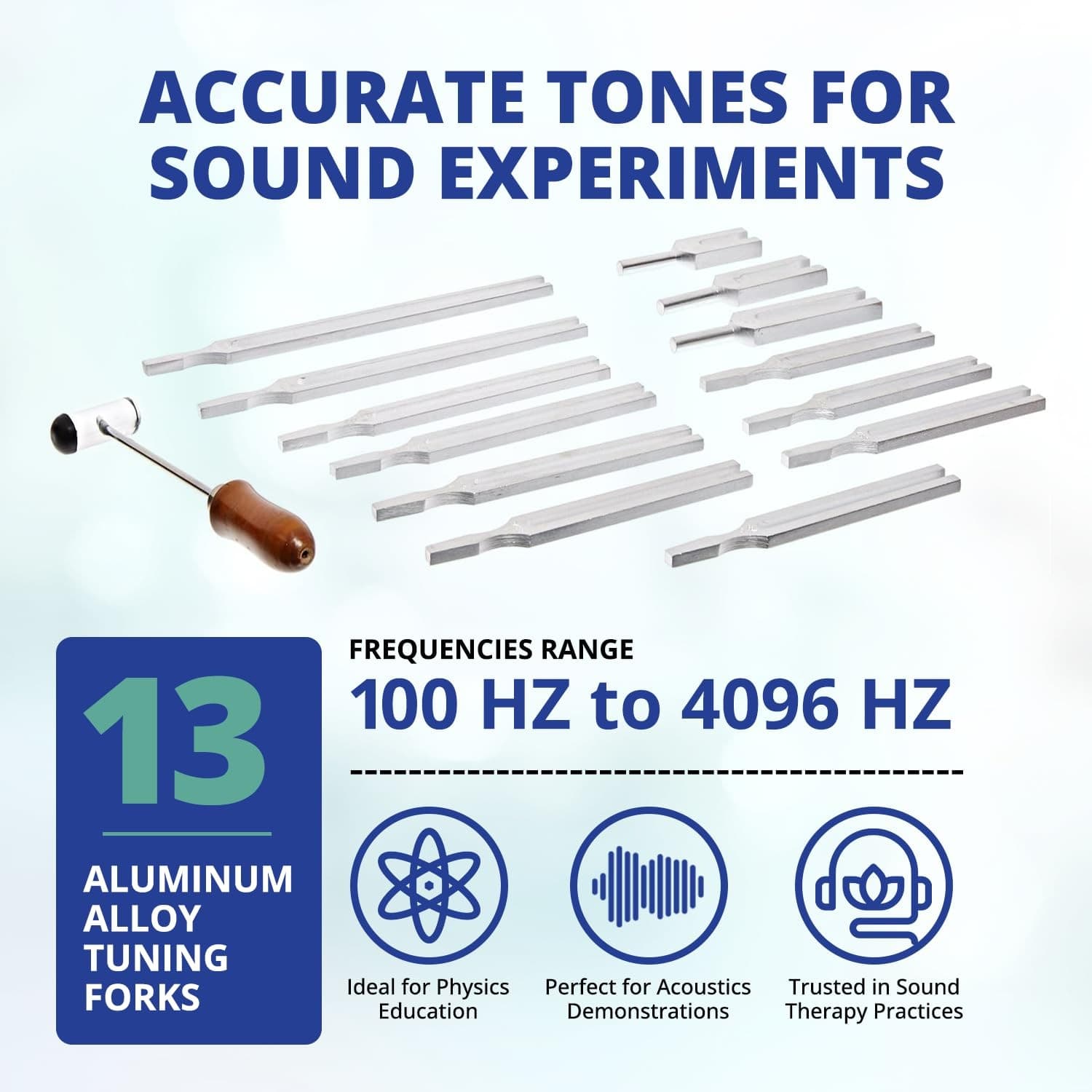 United Scientific Tuning Fork Set of 13 with Dual-Ended Mallet – 13 Aluminum ... 2