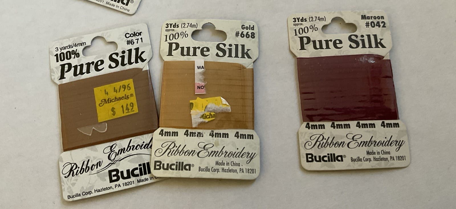 Bucilla Silk Embroidery Ribbon, Lot Of 18- 4mm 6