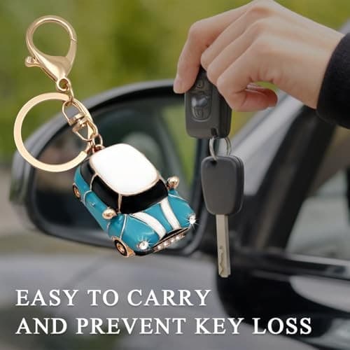 Car Key Chain, Rhinestone Detail 3D Cute Car Model Keychain, Mini Lake Blue 5