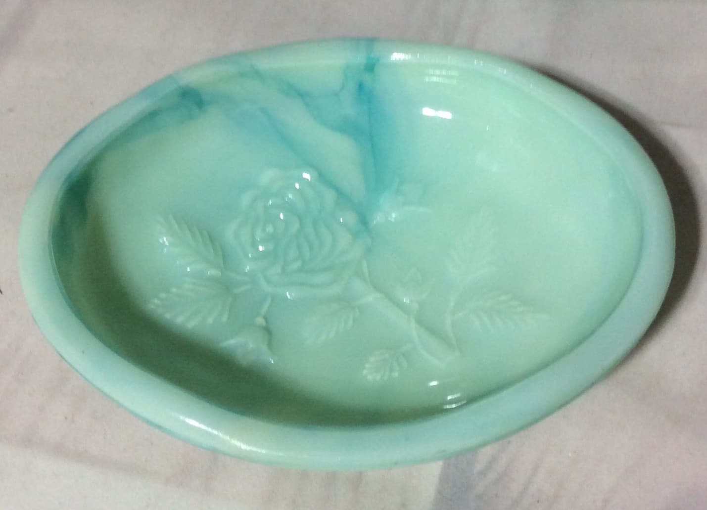 🌹 1970s AVON VANITY SET Jadeite Teal with Bowl Soap Dish & Powder Sachet Jar 🌹 3