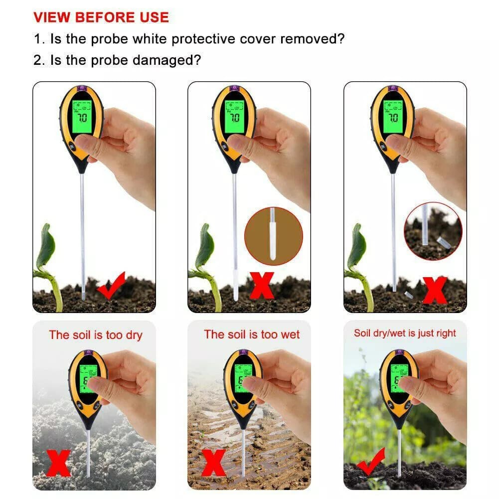 4 in1 LCD Digital Soil PH Meter Tester Temperature Sunlight Fertility Hygrometer 5