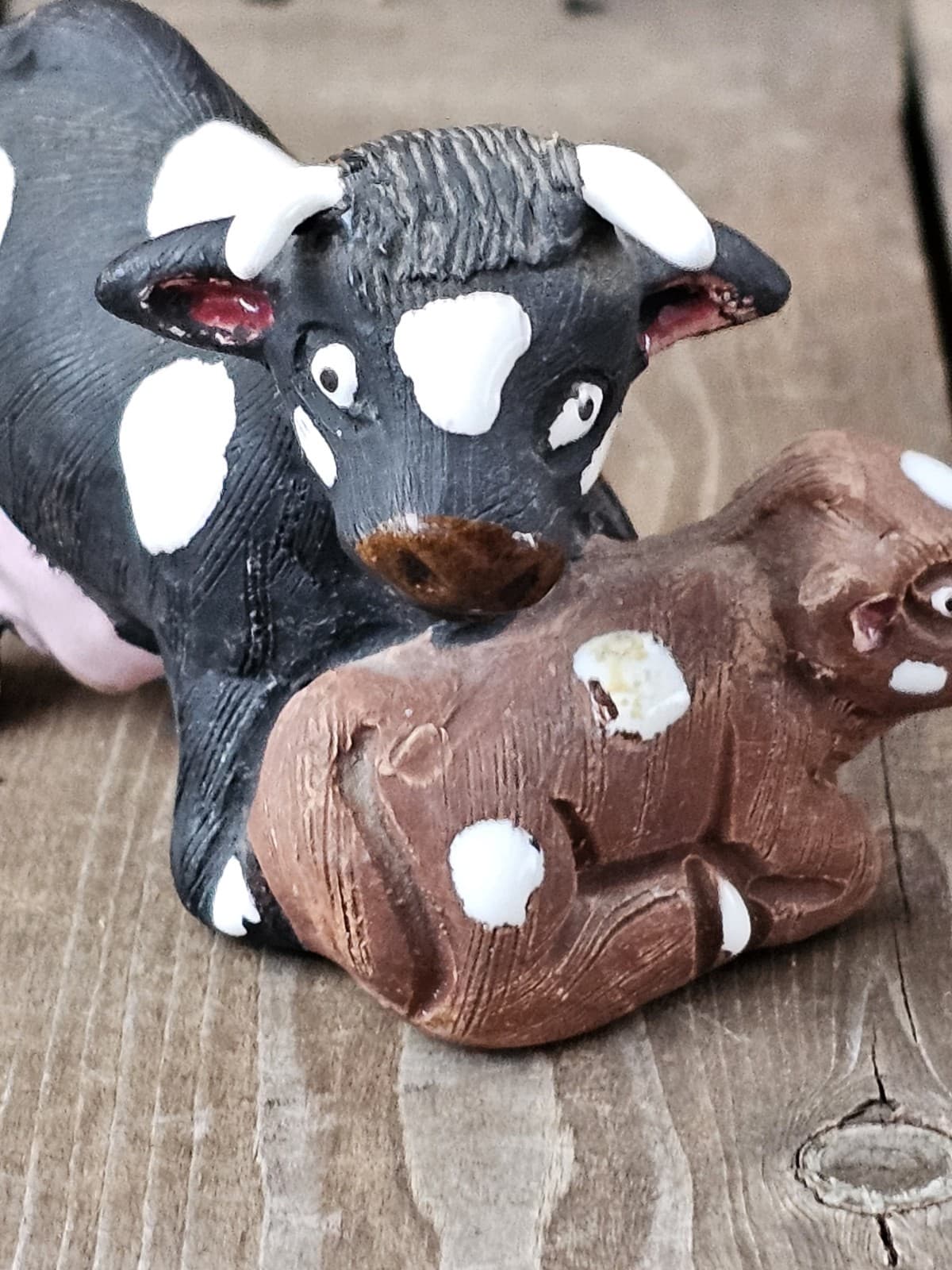 Vintage Handmade Signed Peruvian Clay Cow & Calf Peru Folk Art Native American  5