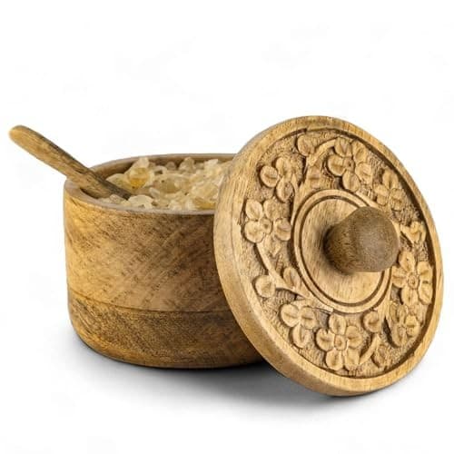  Salt Pepper Pinch Bowls, Vintage Salt Box Cellar with Wooden lid | Wood White 2