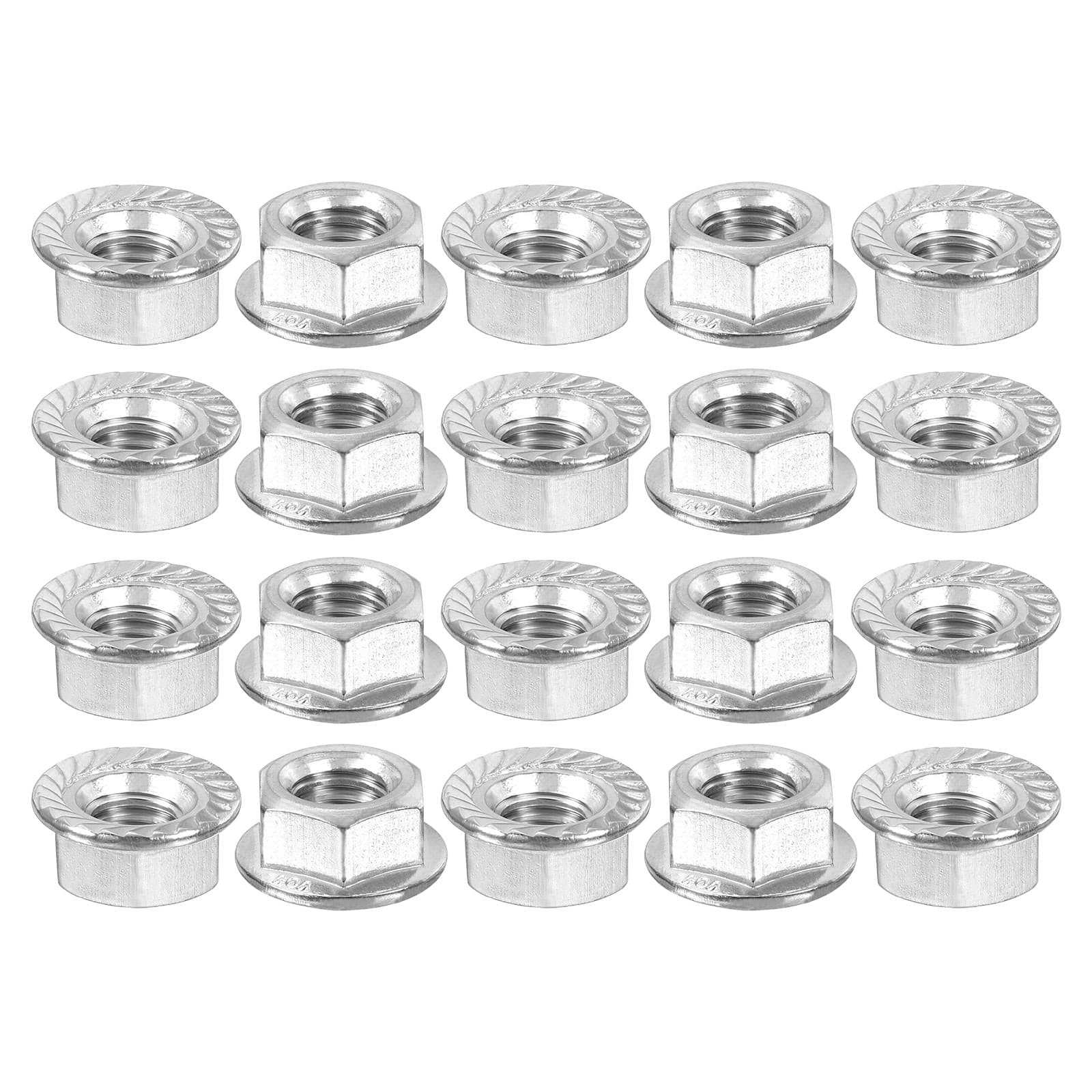 M8x1.25mm Serrated Flange Hex Lock Nuts, 20Pcs Hexagon Flange Nut, Silver