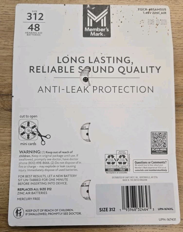 Member's Mark Hearing Aid Batteries, Size 312 48 ct. Exp. 10/28 2