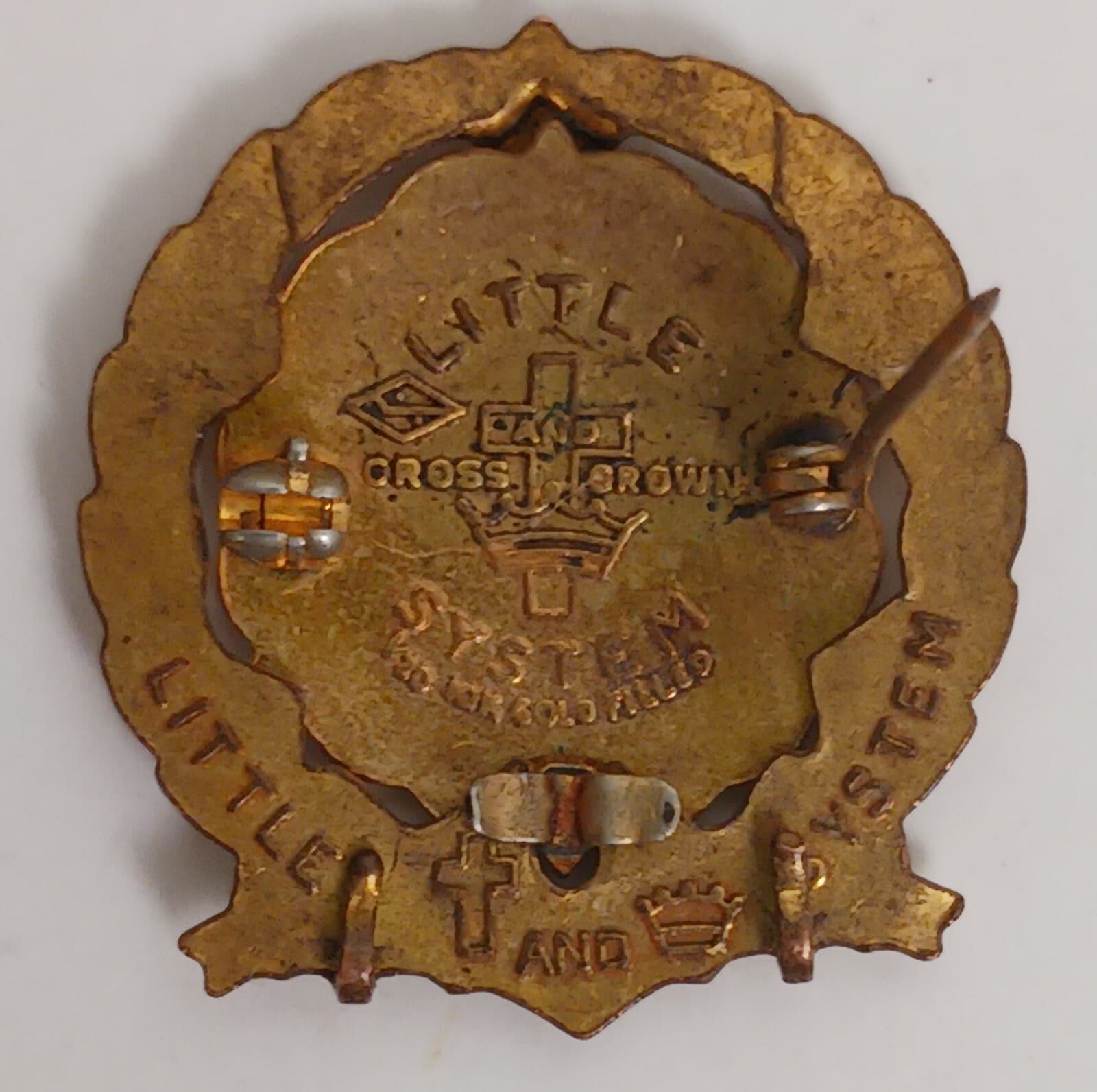 Vintage Little System Cross & Crown Enamel and Gold Methodist Sunday School Pin, 3