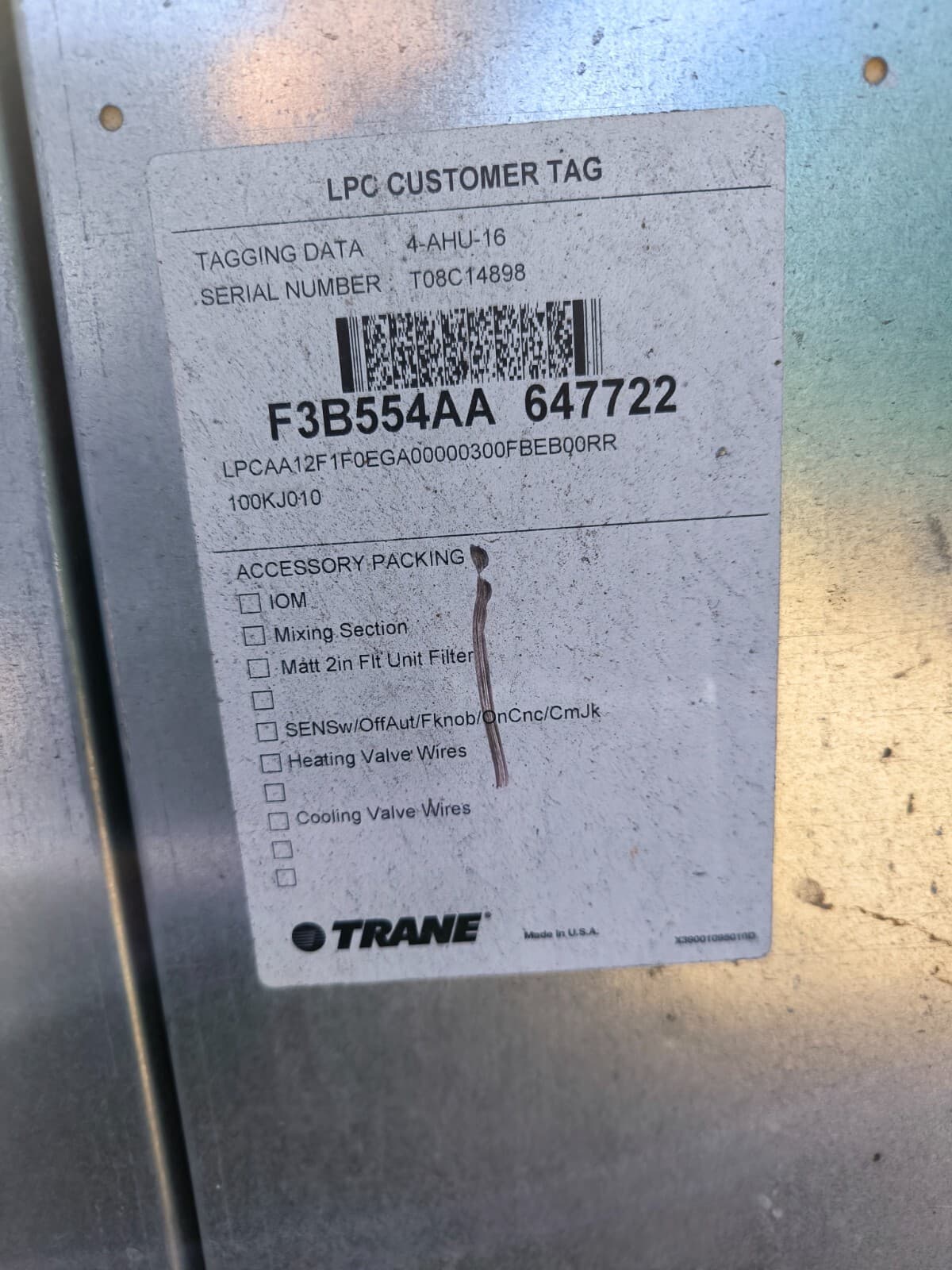 Trane LPC Air Handler Rooftop Mount Low Pressure Climate Changer 460 Volt 3