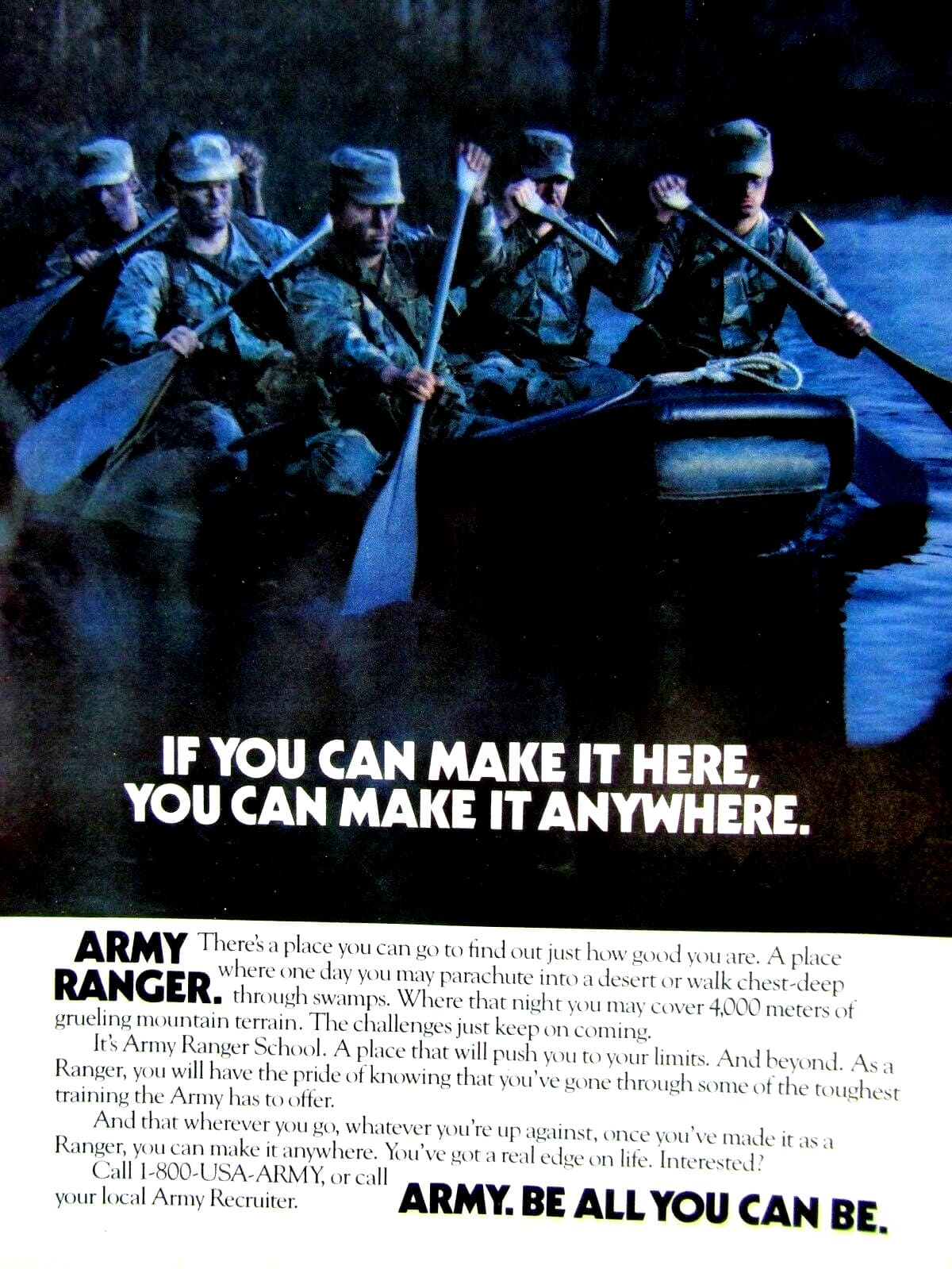 U.S. Army Rangers If You Can Make It Here Vintage 1989 Original Print Ad 8.5x11" 5