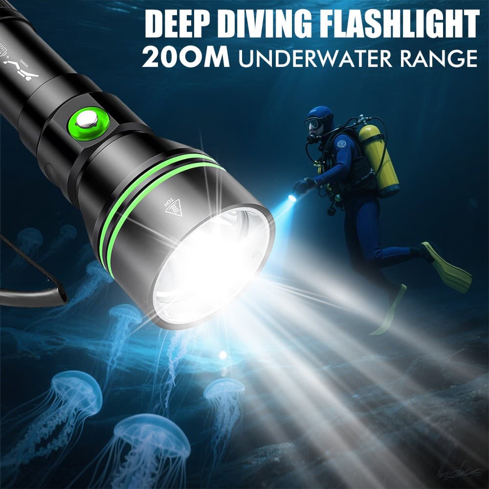 Professional Underwater Scuba Diving Flashlight LED Waterproof Dive Light Lamp 5