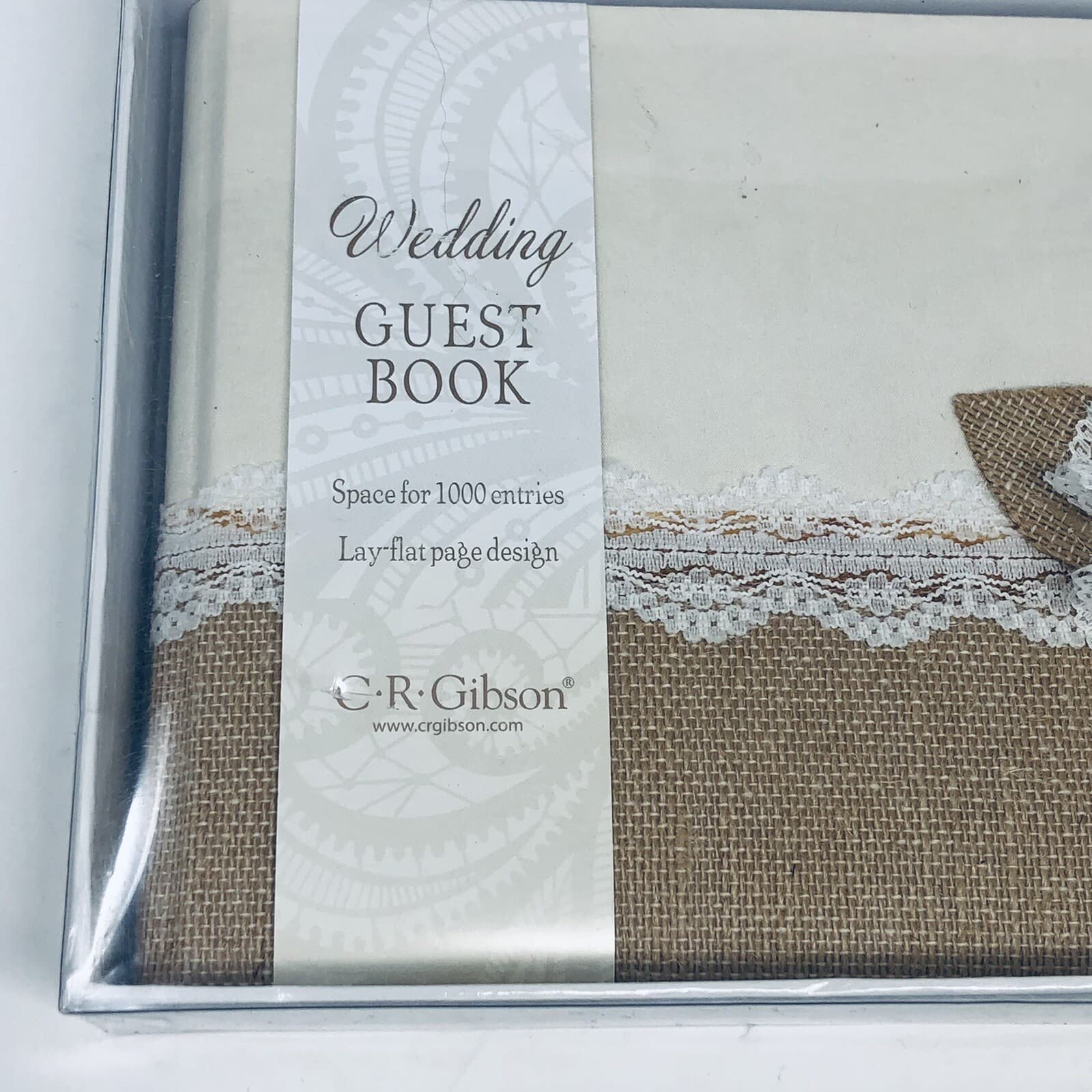 CR Gibson Wedding Guest Book Space for 1000 Entries Ivory Burlap Pearls Lace NIB 2