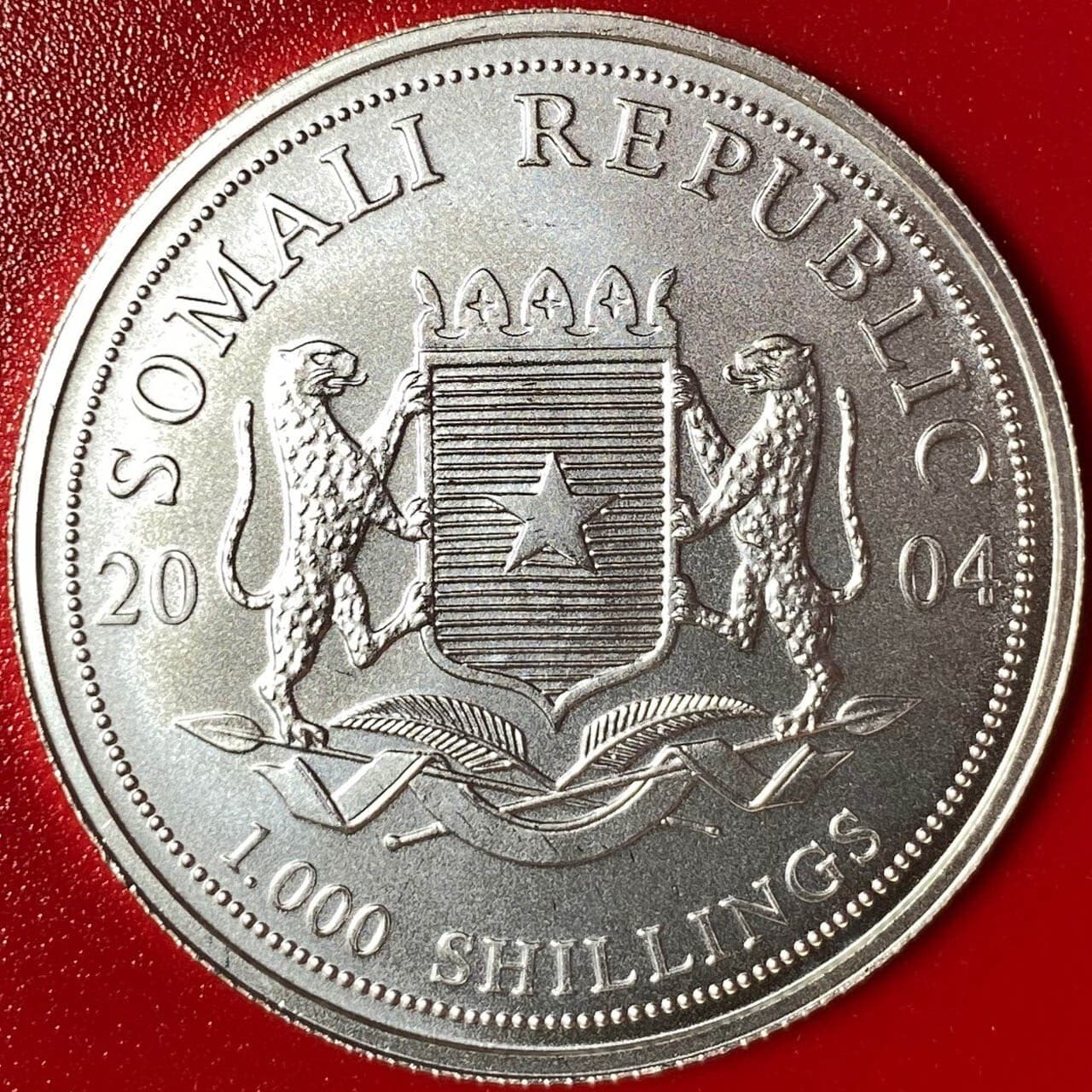 2004 SOMALIA 1000 SHILLINGS 1oz SILVER ELEPHANT COLORIZED AFRICAN WILDLIFE CROWN 5