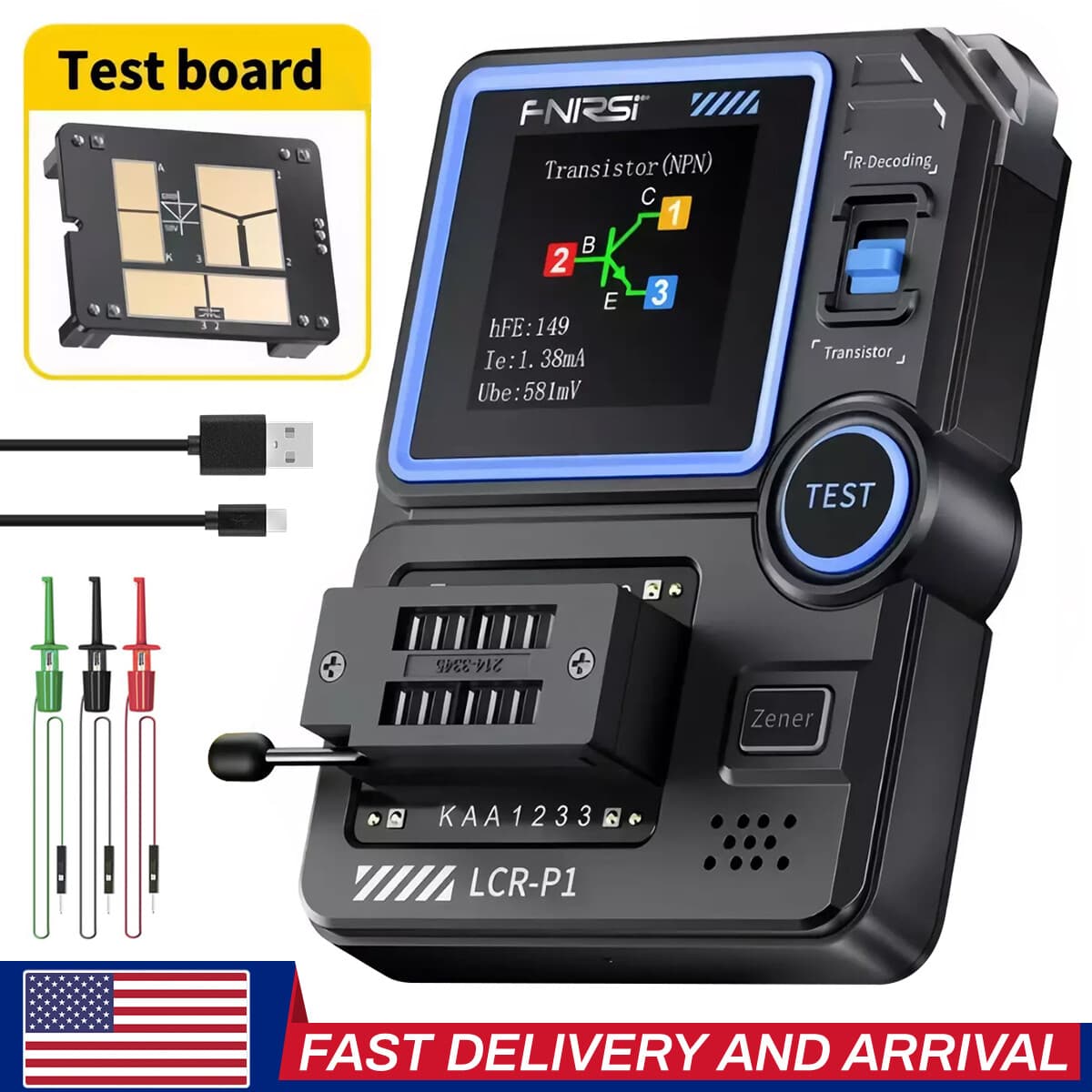 FNIRSI LCR-P1 Transistor Tester Diode Triode MOSFET NPN PNP SMD LCR ESR Meter...