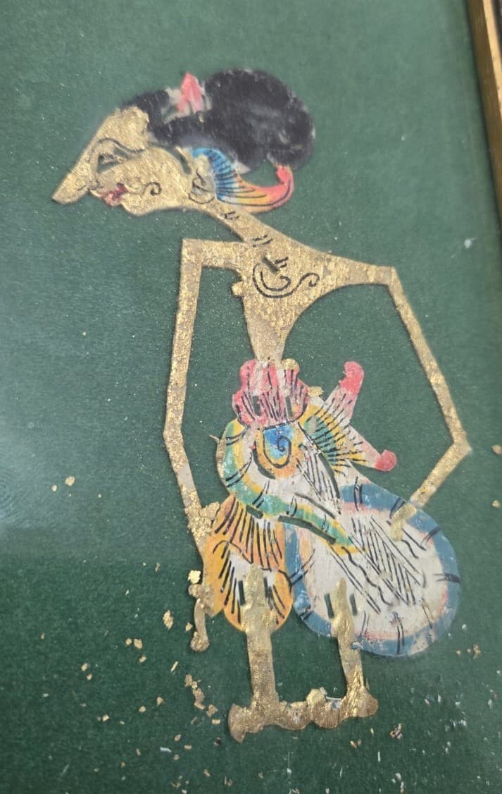 Vintage Java Bali Indonesea Folk Art Shadow Puppet In Frame 3