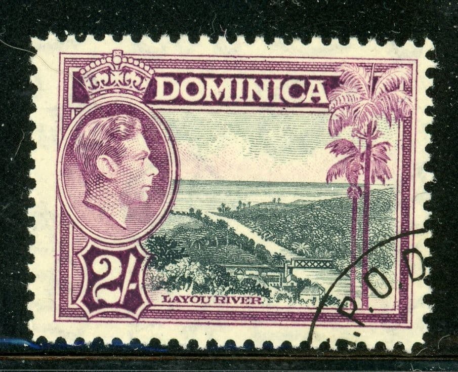 DOMINICA 107 SG106a Used 1947 KGVI 2sh Definitive Layou River CV$13