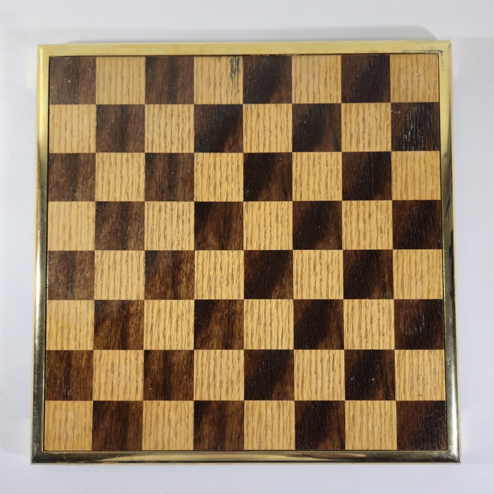 Vintage Oak Gold Plated Chess Set Wood & Metal Weighted Pieces & 15" Board 6