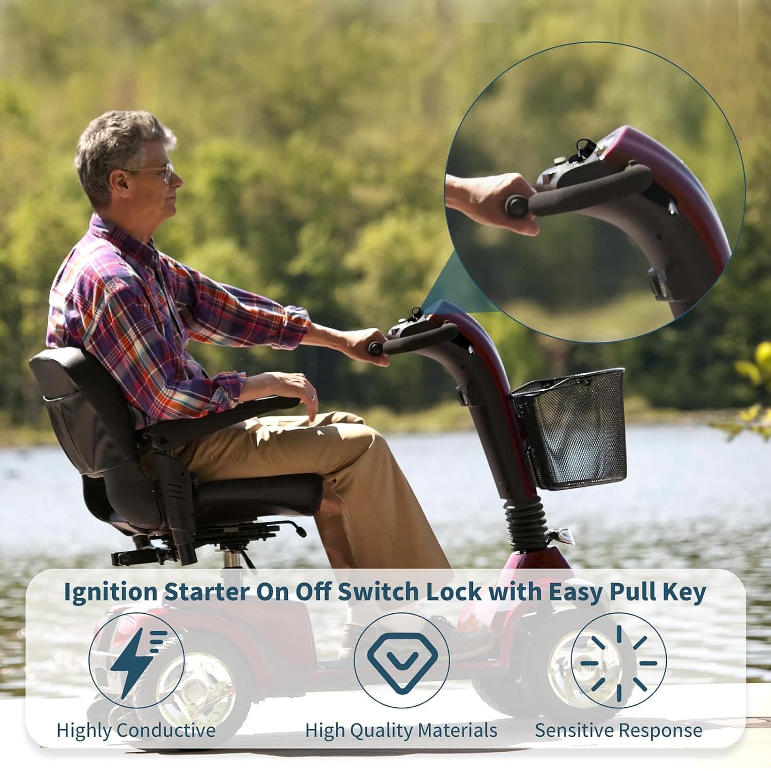 Ignition Switch with Key, Replacement Mobility Scooter Spare Start On/Off Igniti 5