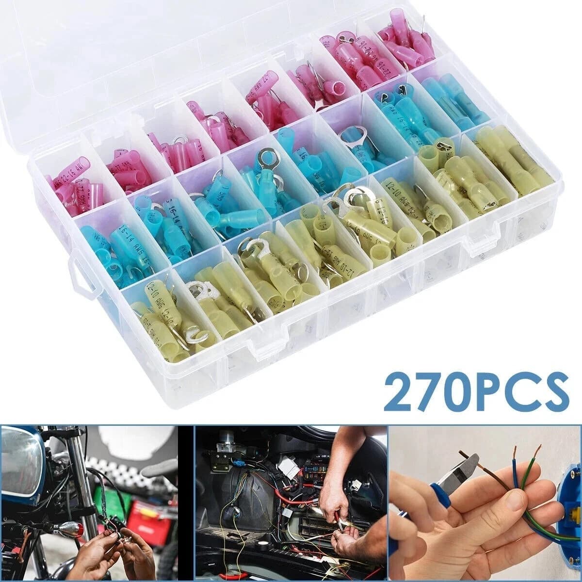 270pcs Heat Shrink Wire Connectors Marine Automotive Waterproof Terminals Set 3