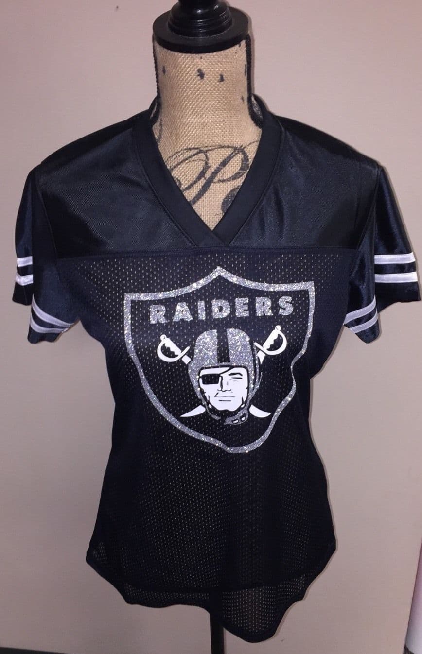 Las Vegas Raiders Women's Glitter Football Jerseys Black and Silver 4