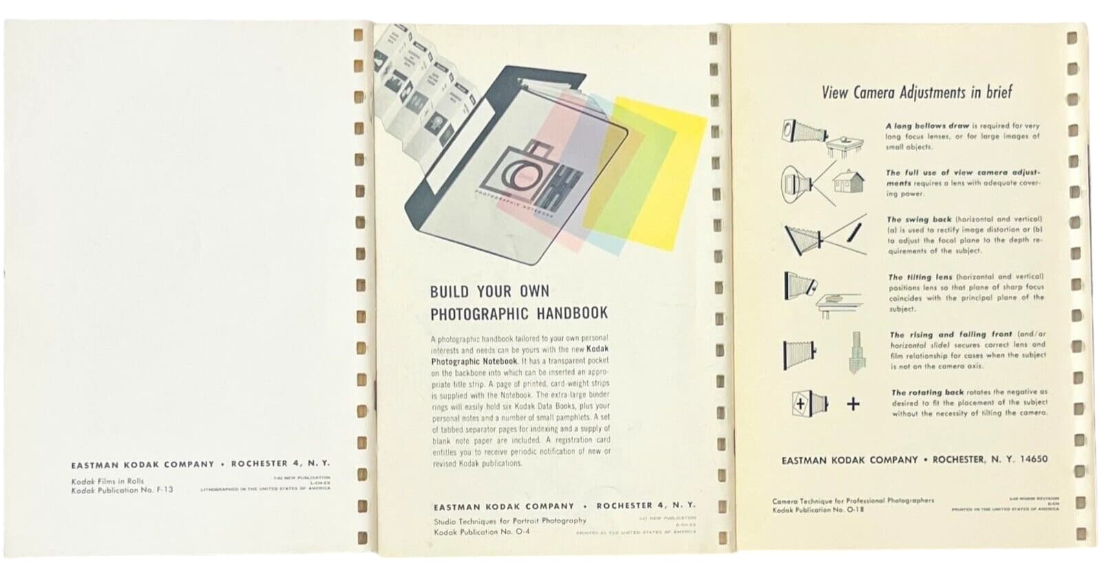 KODAK Camera Data Books - Portrait / Camera Technique / B&W - LOT of 3 2