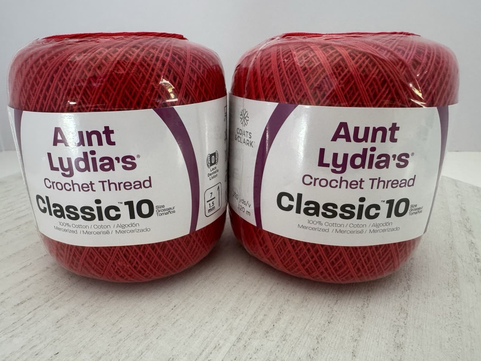 Aunt Lydia's Classic Cotton Crochet Thread Size 10~Lot Of 2~Atom Red~154~2160