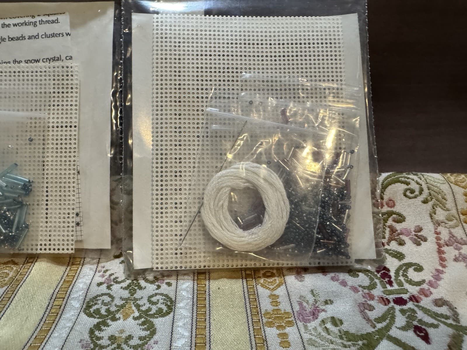 Mill Hill 1993 Snow Crystals Teal Aqua Counted Glass Bead Ornament LOT of 2 6