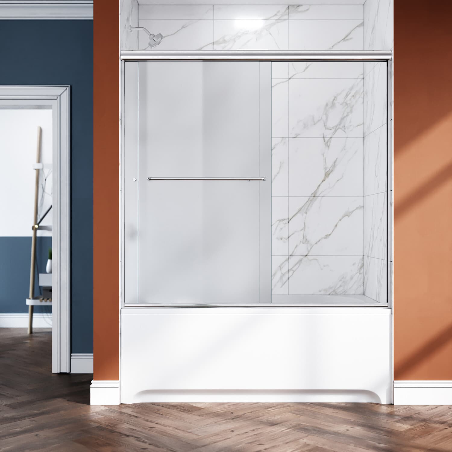 ELEGANT 60"W x 57.4"H Bypass Sliding Shower Door for Bathtub 1/4" Frosted Glass 3