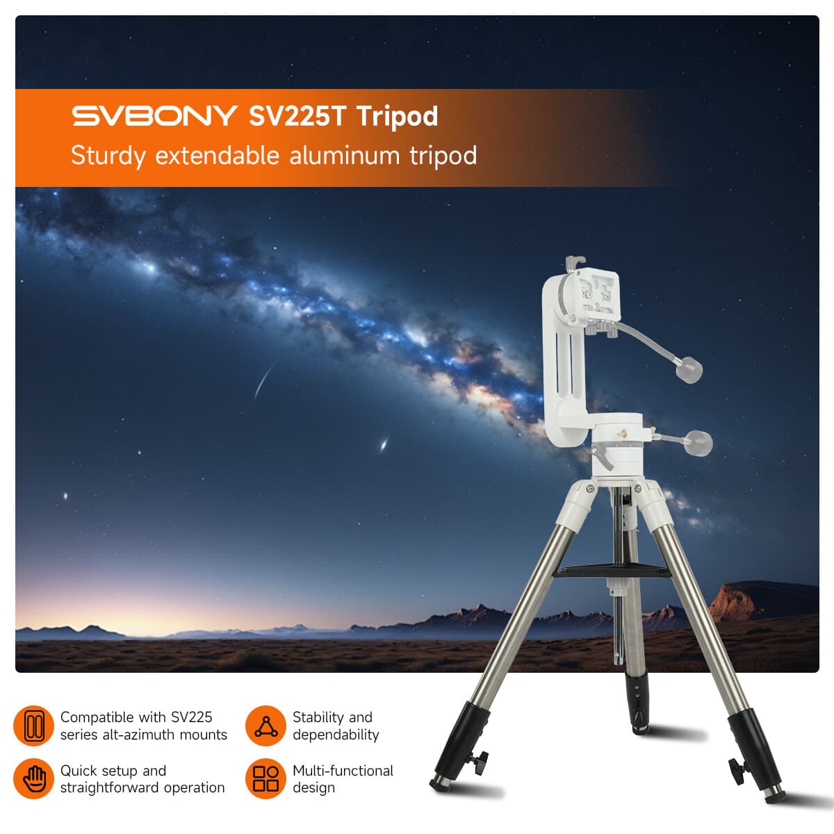 SVBONY SV225 Alt-Azimuth AZ Telescope Mount + Aluminum Tripod Sturdy Extendable 2