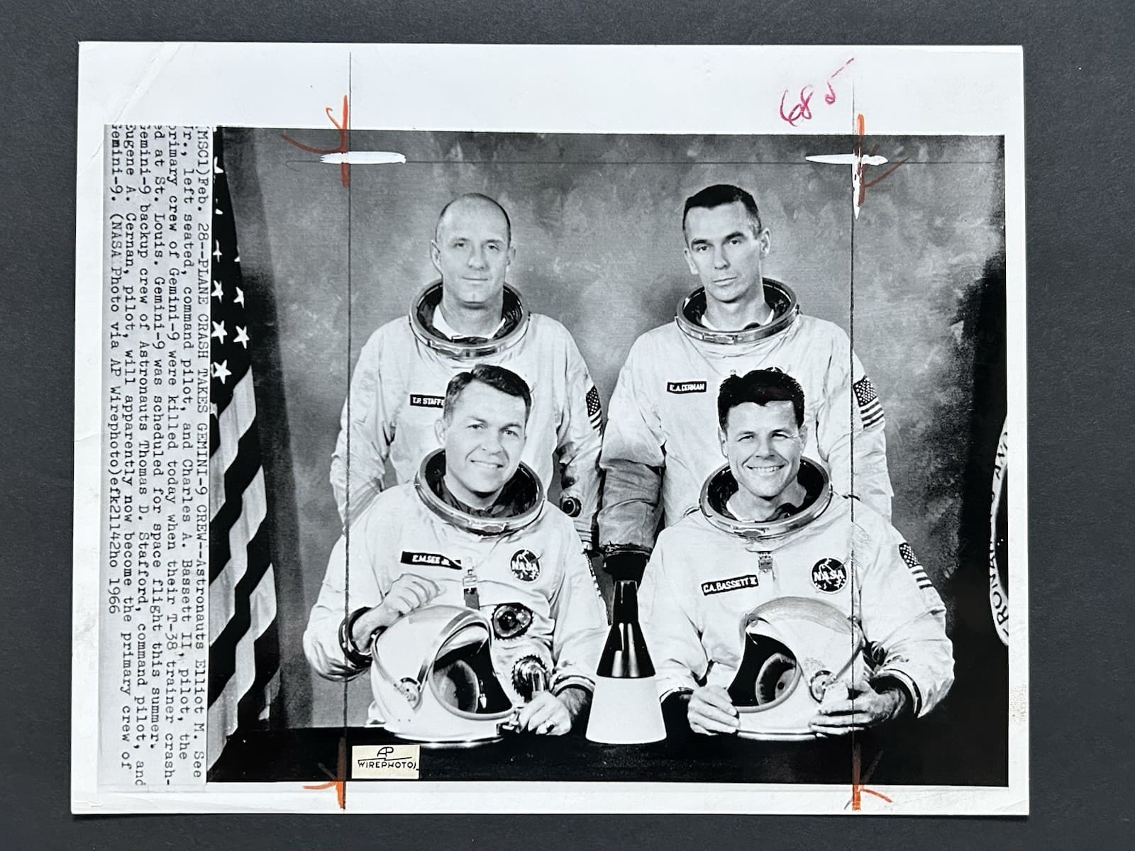 1966 NASA MSC1 AP Wirephoto Plane Crash Takes Gemini 9 Crew Astronauts 2