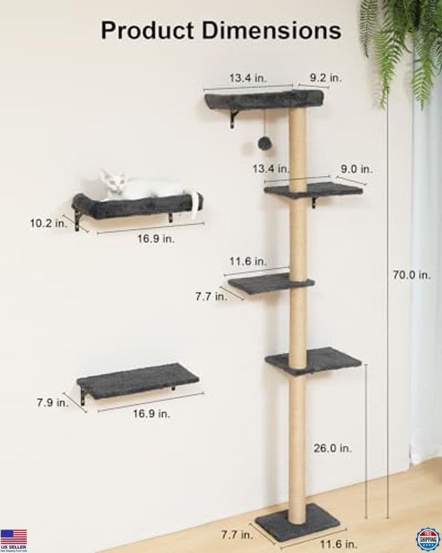 FUKUMARU 3-in-1 Cat Wall Shelves - Sturdy Wooden Climbing Tree & Scratching Post 6