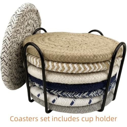 Handmade Woven Cotton Coasters - Set of with Holder, Absorbent, 8 Colors 8 2