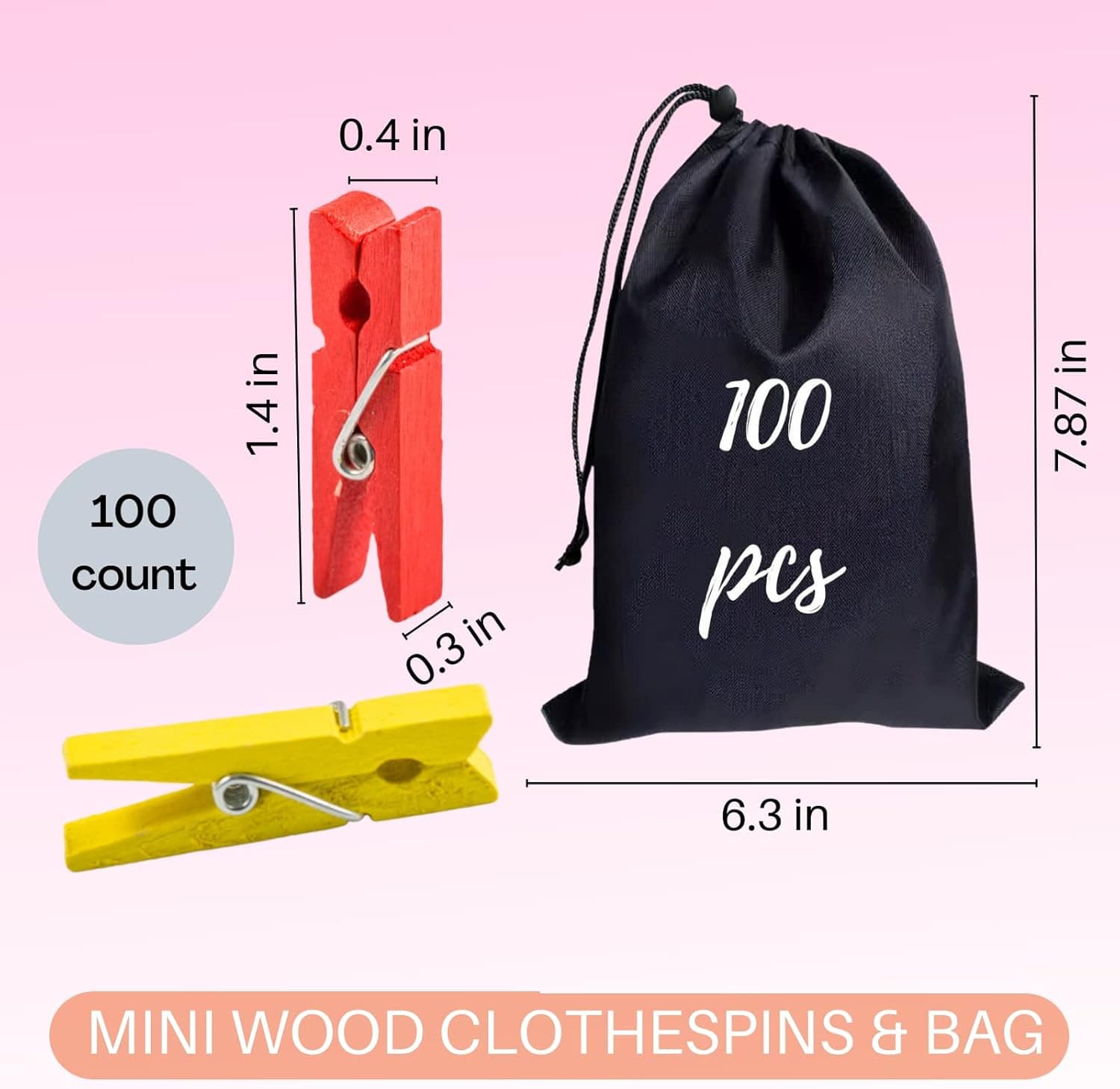 Mini pinzas para ropa de madera de abedul natural, 1,4'', 100 unidades 4