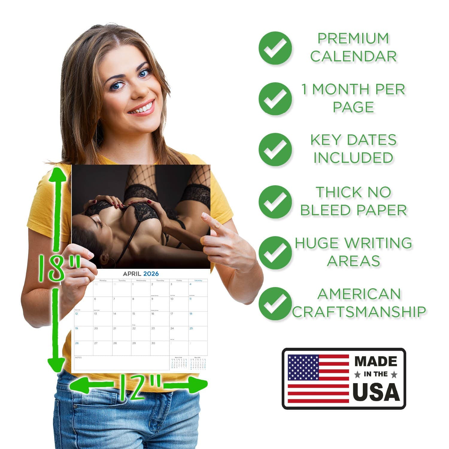 Lingerie Calendar 2026 12x18 Made in USA 4