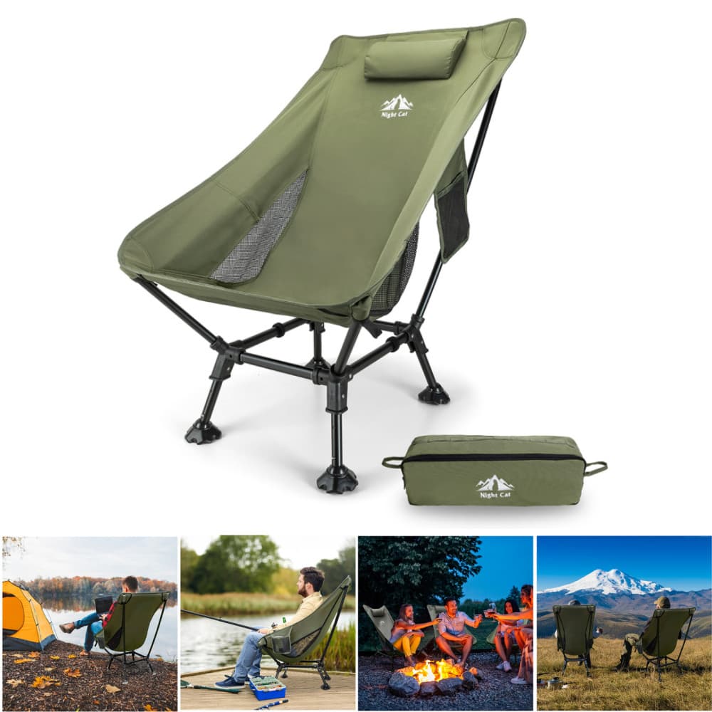 Lightweight Folding High Back Camping Chair with Head Support,Stable for Fishing