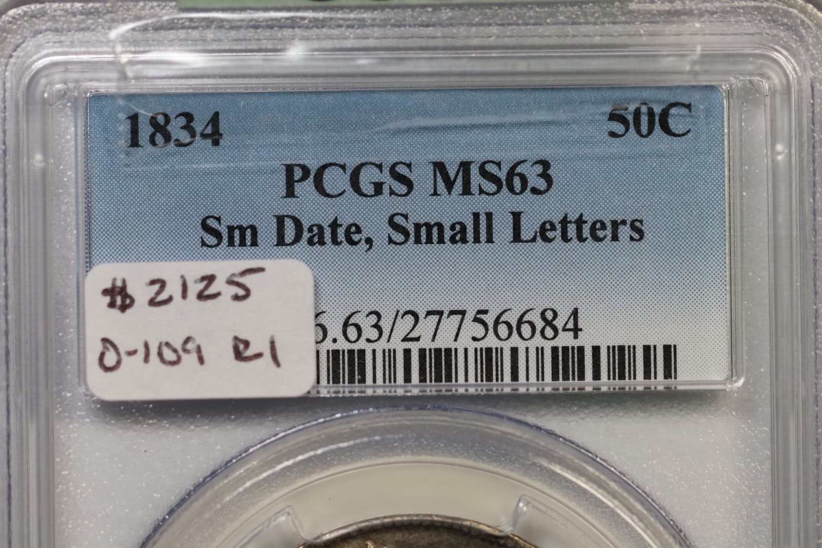 1834 O-109 R-1 PCGS MS 63 Sm Date, Sm Letters Capped Bust Silver Half Dollar 50c 3