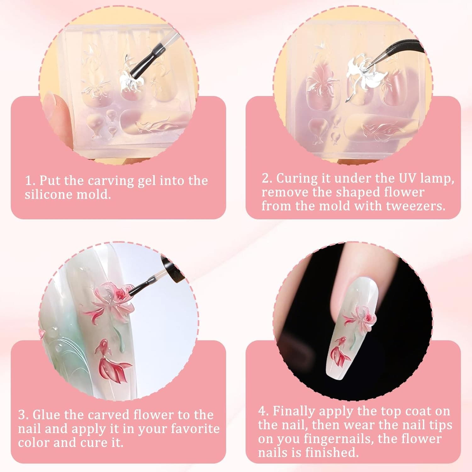 simarro 3D Lotus Flower Nail Art Mold Silicone Carving Template, Transparent  4