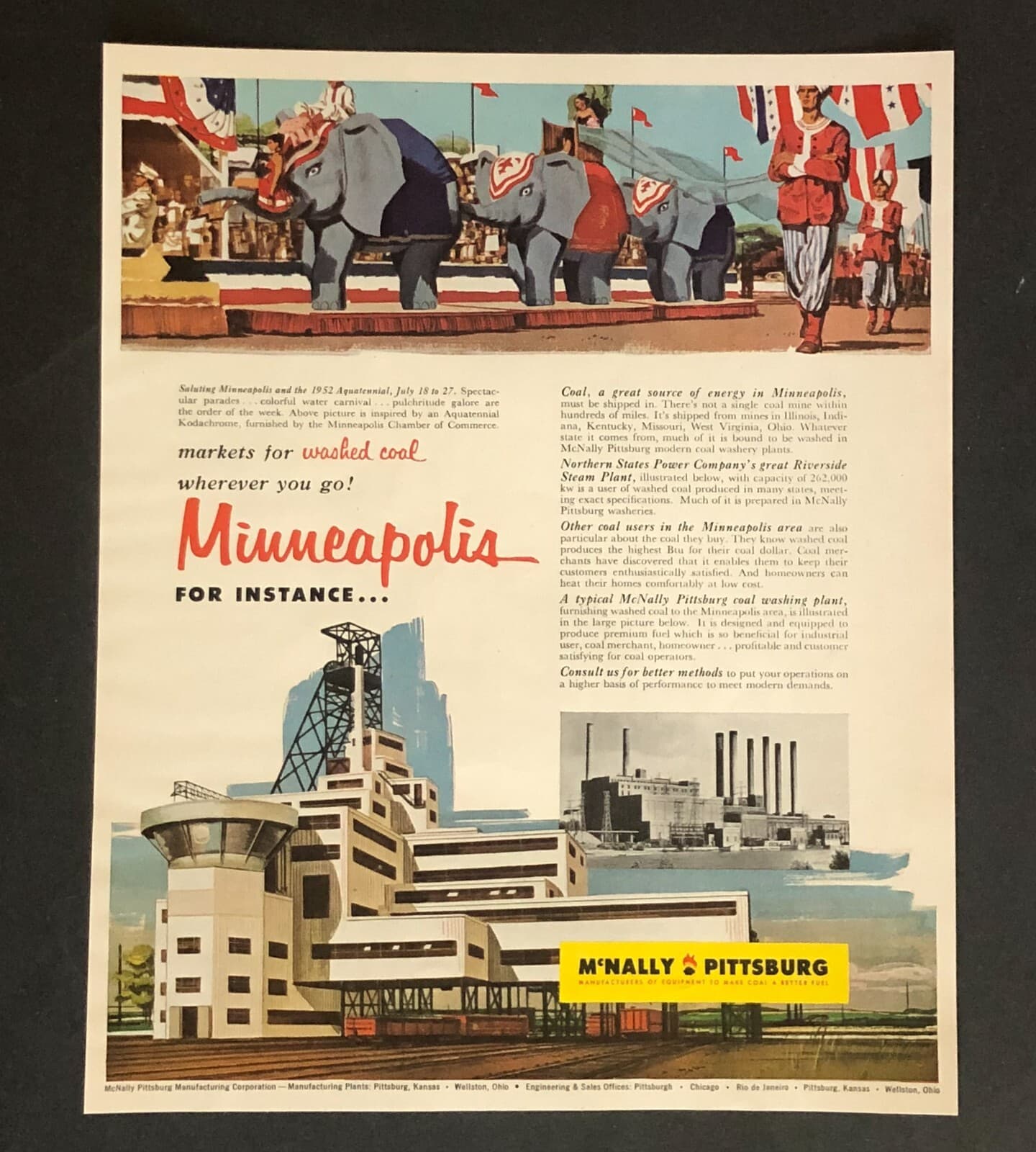 1952 Minneapolis Coal Business Development Advertisement Elephant Vtg Print AD