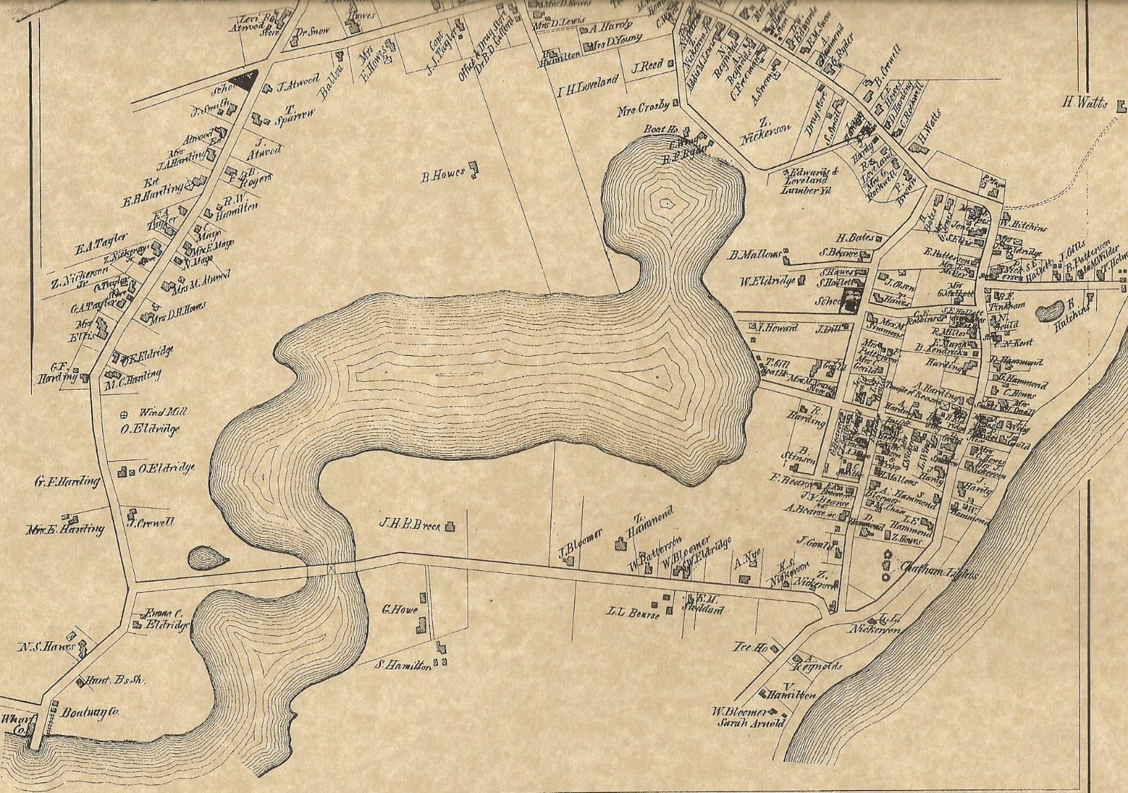Chatham MA 1880 Historical Map with Businesses and Homeowners Names Shown 2