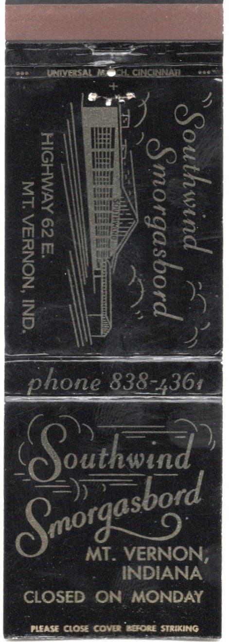 Vintage Southwind Smorgasbord Mount Vernon Indiana Matchbook Cover 2
