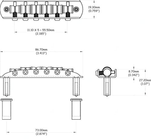 Mustang Bridge w/ Large Saddles, 7.25" Radius, 55mm, Fender Jaguar Jazzmaster 6