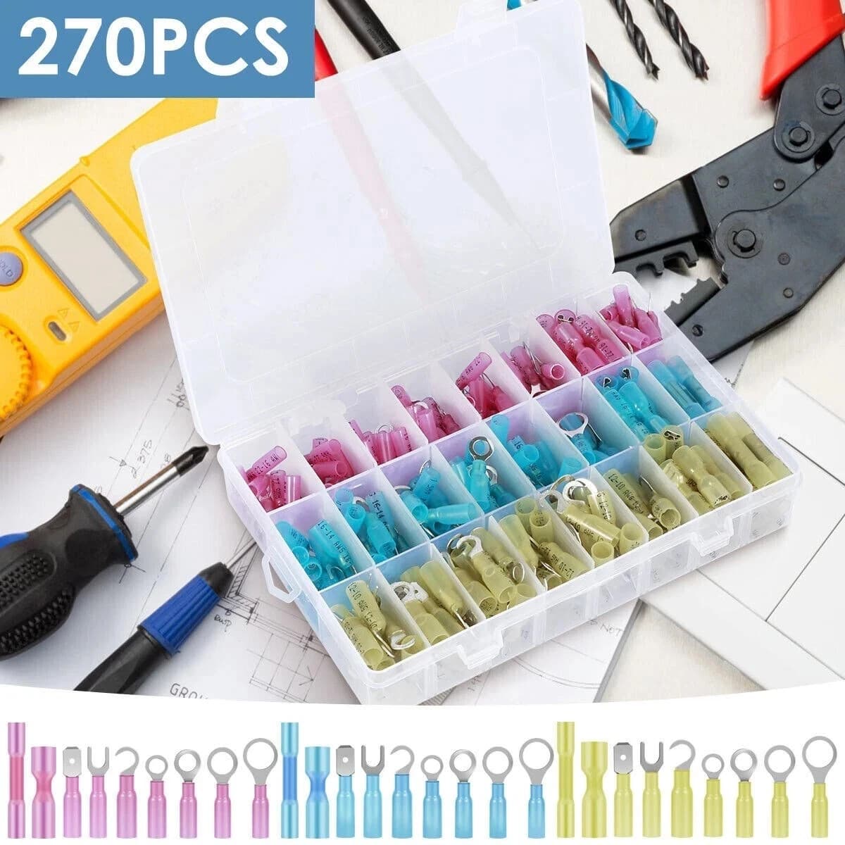 270pcs Heat Shrink Wire Connectors Marine Automotive Waterproof Terminals Set 4