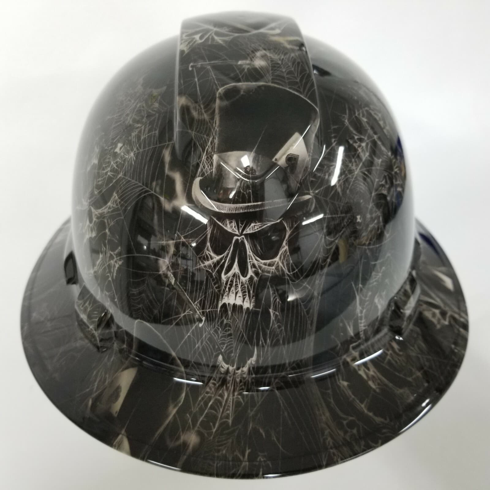 NEW FULL BRIM Hard Hat custom hydro dipped TOP HAT SPIDER WEB SKULLS  sick  5