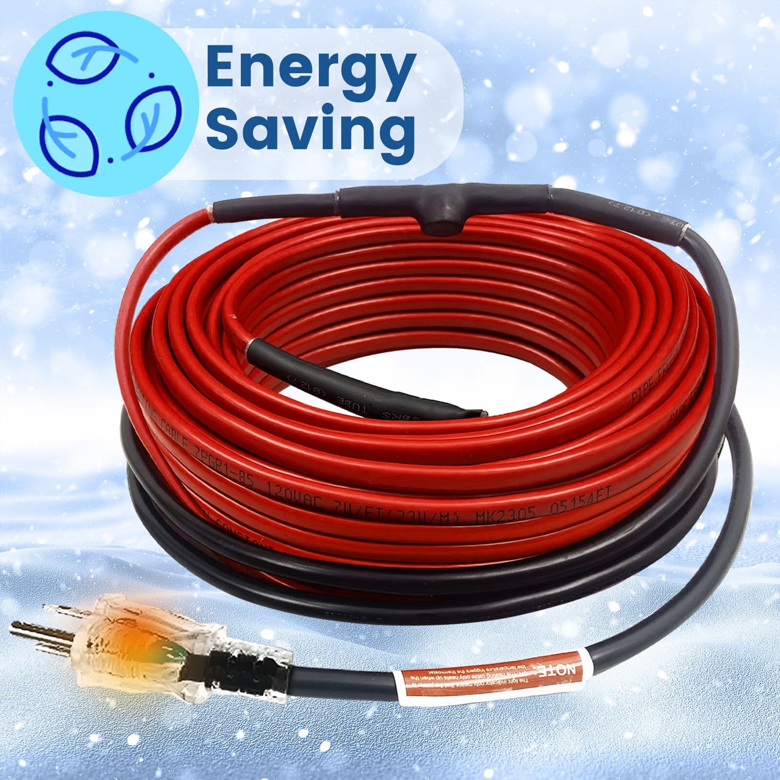 Pipe Heat Tape for Water Pipe Freeze Protection, Constant Wattage, 120V, 7W/FT