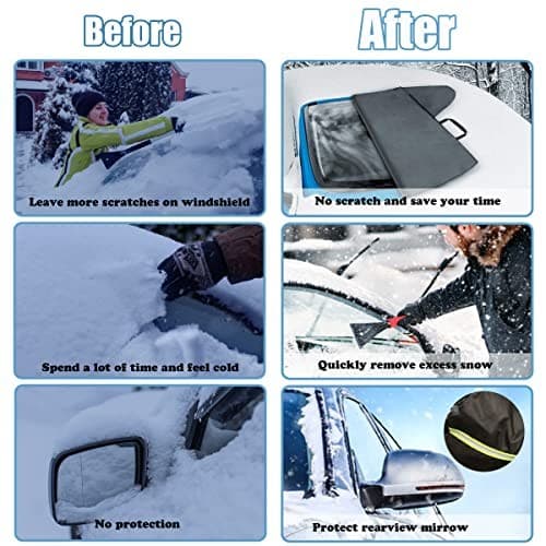 Car Windshield Snow Cover for Ice and Snow- Durable 600D Oxford Fabric with  4