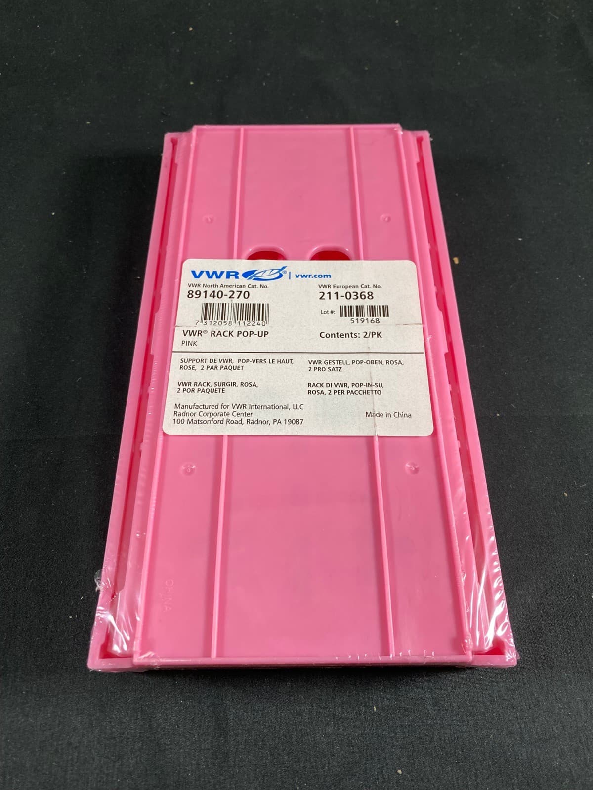 VWR Pop-Up Tube Racks For 15/50mL Tube 255L x 137W x 72Hmm Pink 89140-270 (2/cs) 2