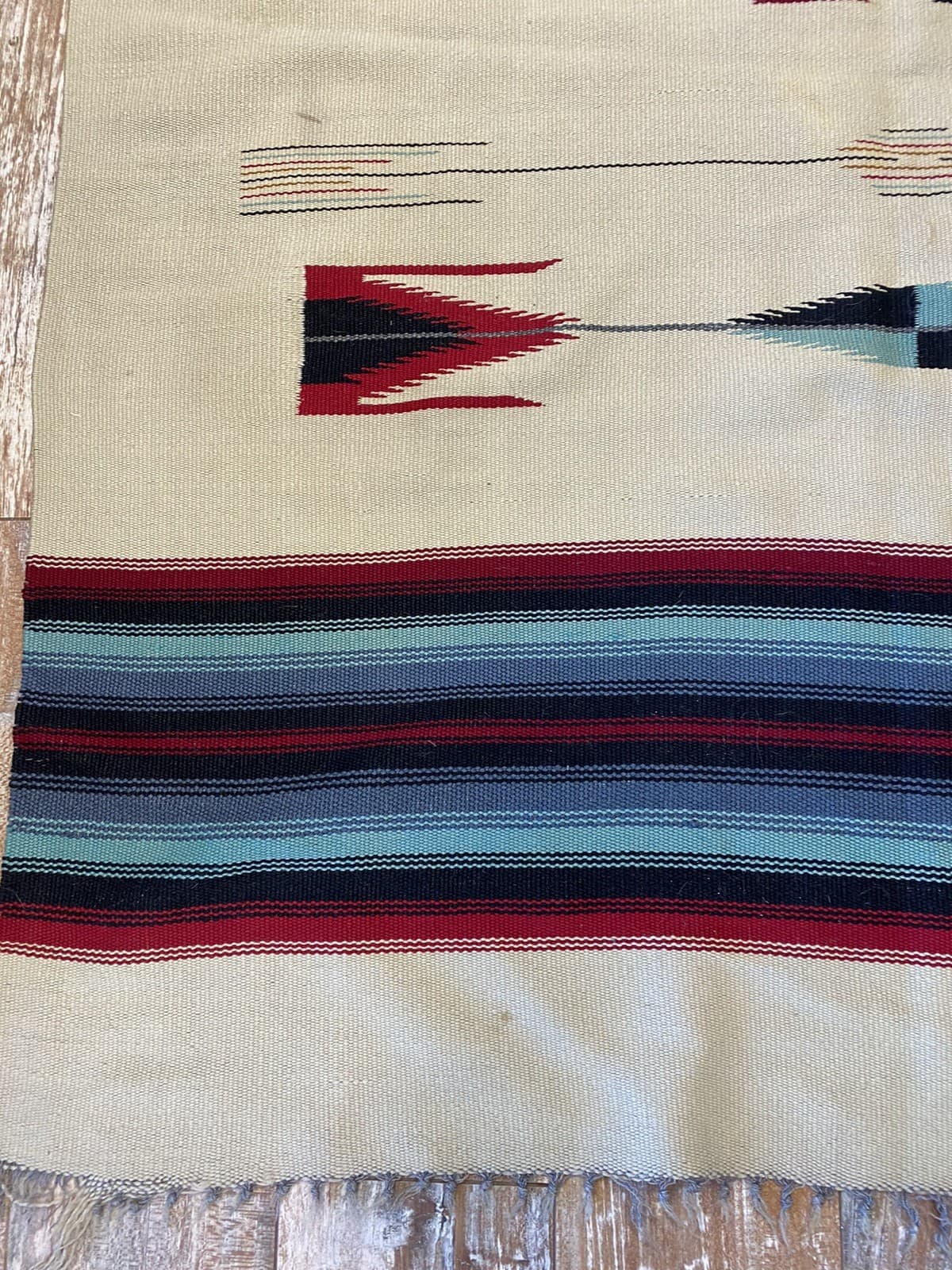 Vintage Woven Thunderbird Rug Red White Native Pattern 80”x46” 2